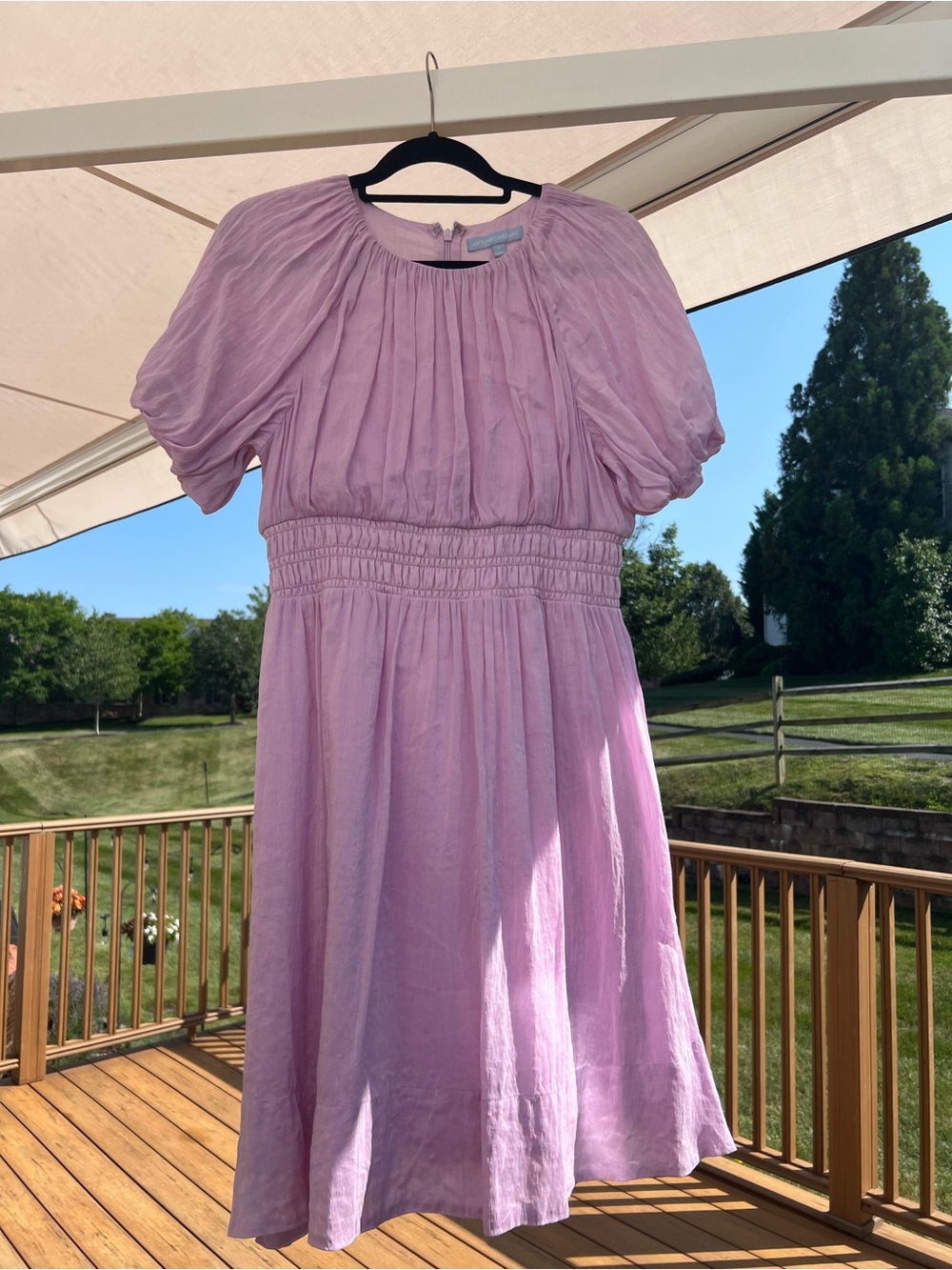 100% linen and Silk ANTONIO MELANI Lilac Puff Sleeve Midi Dress